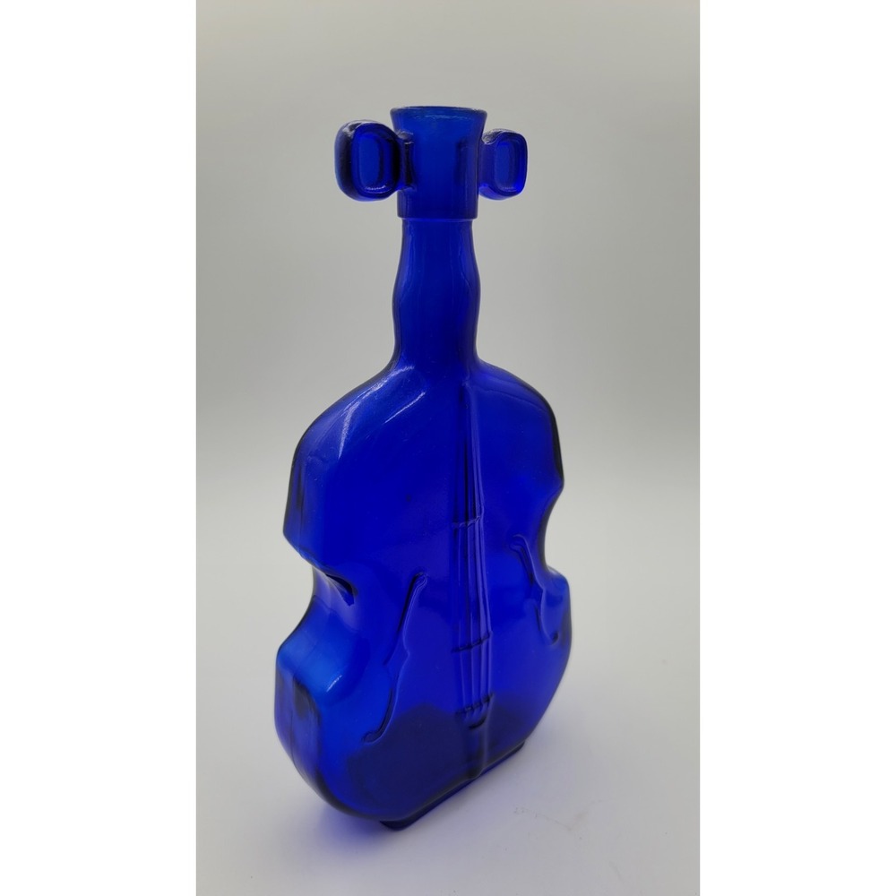 Vintage 8" Cobalt Blue Glass Bottle #6 Vase Decanter Cello Violin Shaped